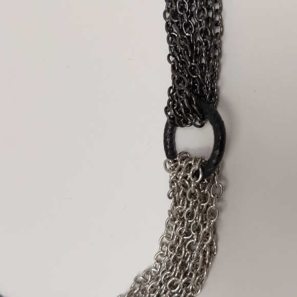 Multi-Strand Chain Necklace Silver Tone Black Gunmetal Gray Work Casual - Picture 3 of 7